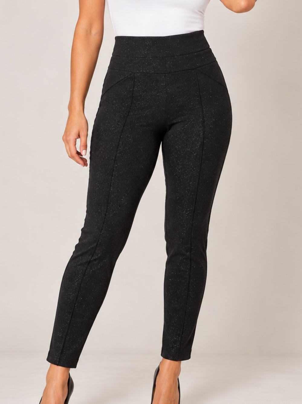 Simply Vera Vera Wang Black Sparkle Skinny Pants Size L Pull On